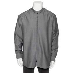 Pre Owned Giorgio Armani Grey Crinkled Cotton Zip Front Shirt XXL