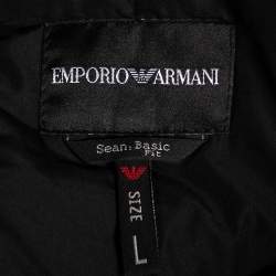 Pre Owned Emporio Armani Black Synthetic Zip Front Jacket L