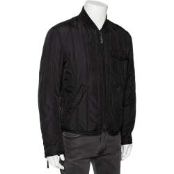 Pre Owned Emporio Armani Black Synthetic Zip Front Jacket L