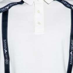 Pre Owned تي شيرت بولو أمبوريو أرماني قطن أوف وايت شرائط مزينة بالشعار مقاس كبير جدًا جدًا - إكس إكس لارج