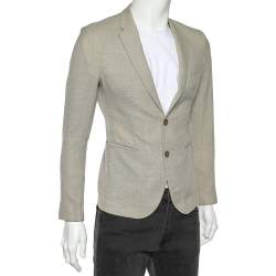 Emporio Armani Beige Textured Wool Button Front Blazer S