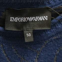 Pre Owned Emporio Armani Blue Patterned Knit Crewneck Sweater L