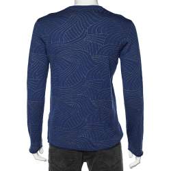 Pre Owned Emporio Armani Blue Patterned Knit Crewneck Sweater L