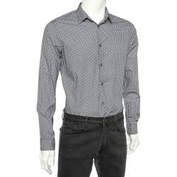 Pre Owned Emporio Armani Blue Logo Printed Cotton Slim Fit Shirt M