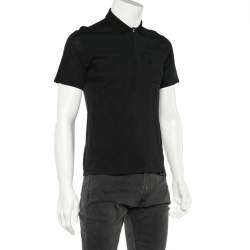 Pre Owned Emporio Armani Black Logo Embroidered Cotton Pique Polo T-Shirt XS