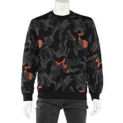 Emporio Armani Charcoal Grey Camouflage Intarsia Knit Crewneck Sweater XL