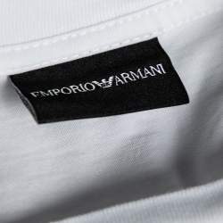 Pre Owned Emporio Armani White Cotton Logo Appliqued Short Sleeve T-Shirt L
