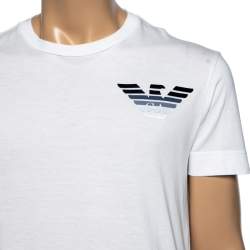 Pre Owned Emporio Armani White Cotton Logo Appliqued Short Sleeve T-Shirt L