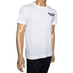 Pre Owned Emporio Armani White Cotton Logo Appliqued Short Sleeve T-Shirt L