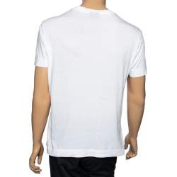 Pre Owned Emporio Armani White Cotton Logo Appliqued Short Sleeve T-Shirt L
