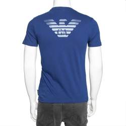 Pre Owned Emporio Armani Blue Logo Printed Cotton Short Sleeve T-Shirt S
