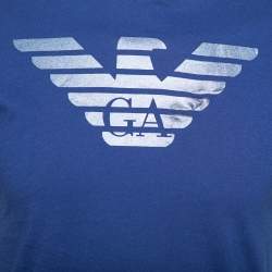 Pre Owned Emporio Armani Blue Logo Printed Cotton Short Sleeve T-Shirt S