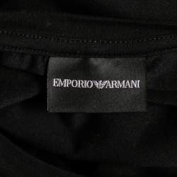 Pre Owned تي شيرت امبوريو أرماني قطن أسود مطبوع برقبة عريضة مقاس صغير (سمول )