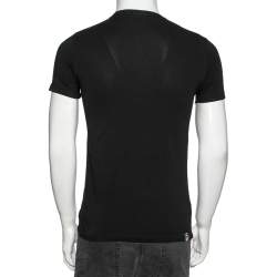 Pre Owned تي شيرت امبوريو أرماني قطن أسود مطبوع برقبة عريضة مقاس صغير (سمول )