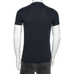 Pre Owned Emporio Armani Navy Blue Cotton Printed Crew Neck T-Shirt S