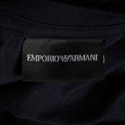 Pre Owned Emporio Armani Navy Blue Cotton Printed Crew Neck T-Shirt S