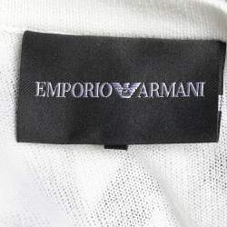 Pre Owned Emporio Armani White Printed Cotton Knit Round Neck Sweater M