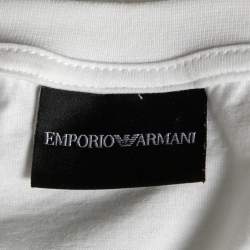 Pre Owned Emporio Armani White Cotton Logo Printed Short Sleeve T-Shirt L