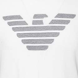 Pre Owned Emporio Armani White Cotton Logo Printed Short Sleeve T-Shirt L