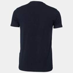 Pre Owned Emporio Armani Navy Blue Cotton Logo Printed Short Sleeve T-Shirt L