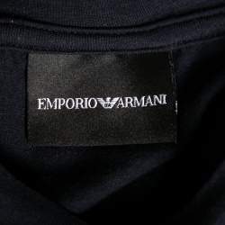 Pre Owned Emporio Armani Navy Blue Cotton Logo Printed Short Sleeve T-Shirt L