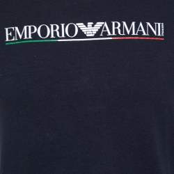 Pre Owned Emporio Armani Navy Blue Cotton Logo Printed Short Sleeve T-Shirt L