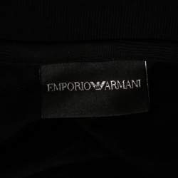 Pre Owned Emporio Armani Black Patterned Cotton Polo T-Shirt S