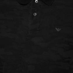 Pre Owned Emporio Armani Black Patterned Cotton Polo T-Shirt S