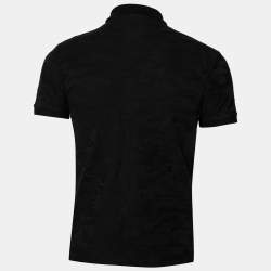 Pre Owned Emporio Armani Black Patterned Cotton Polo T-Shirt S