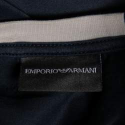 Pre Owned Emporio Armani Navy Blue Flocked Logo Cotton Short Sleeve T-Shirt M 