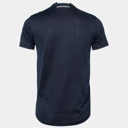 Pre Owned Emporio Armani Navy Blue Flocked Logo Cotton Short Sleeve T-Shirt M 