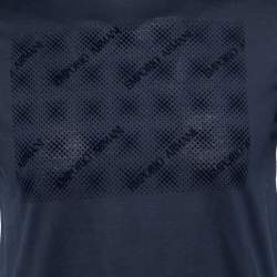 Pre Owned Emporio Armani Navy Blue Flocked Logo Cotton Short Sleeve T-Shirt M 