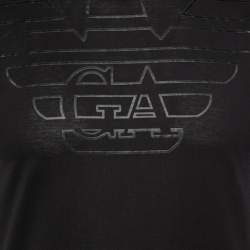 Pre Owned Emporio Armani Black Logo Printed Cotton Short Sleeve T-Shirt M