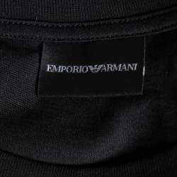 Pre Owned Emporio Armani Black Cotton Logo Printed Crew Neck T-Shirt XL