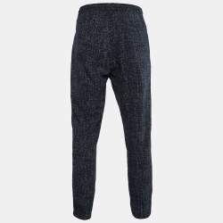 Pre Owned Emporio Armani Blue Printed Crinkled Jogger Pants L