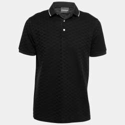 Pre Owned Emporio Armani Black Textured Knit Short Sleeve Polo T-Shirt L