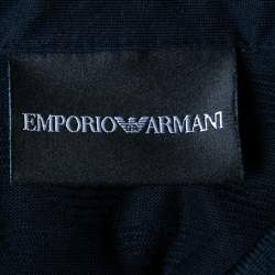 Pre Owned Emporio Armani Navy Blue Textured Knit Short Sleeve Polo T-Shirt L