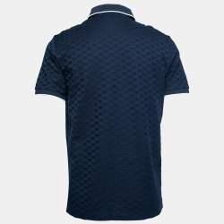 Pre Owned Emporio Armani Navy Blue Textured Knit Short Sleeve Polo T-Shirt L
