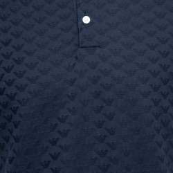 Pre Owned Emporio Armani Navy Blue Textured Knit Short Sleeve Polo T-Shirt L