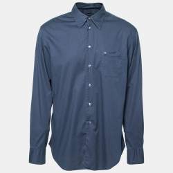 Pre Owned Emporio Armani Navy Blue Cotton Long Sleeve Shirt XXL