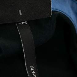 Pre Owned Emporio Armani Navy Blue Cotton Logo Embroidered Button Front Shirt L