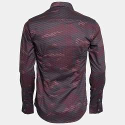 Pre Owned Emporio Armani Navy Blue & Red Logo Print Button Front Shirt S