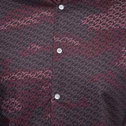 Pre Owned Emporio Armani Navy Blue & Red Logo Print Button Front Shirt S