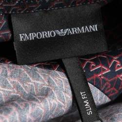 Pre Owned Emporio Armani Navy Blue & Red Logo Print Button Front Shirt S