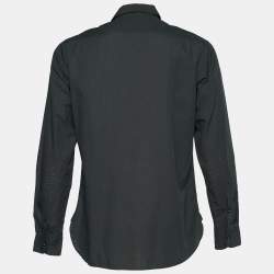Pre Owned Emporio Armani Dark Green Perforated Cotton Button Front Shirt L
