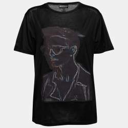 Pre Owned Emporio Armani Black Printed Cotton T-Shirt XL