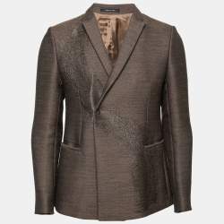 Pre Owned Emporio Armani Brown Textured Wool Single-Breasted Blazer M