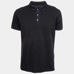Pre Owned Emporio Armani Black Cotton Pique Contrast Trimmed Polo T-Shirt XL