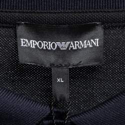 Pre Owned Emporio Armani Black Cotton Pique Contrast Trimmed Polo T-Shirt XL