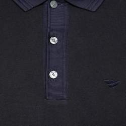 Pre Owned Emporio Armani Black Cotton Pique Contrast Trimmed Polo T-Shirt XL